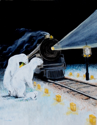 "Polar Bear Luminarias" 14" x 18" oil painting.